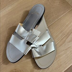 J. Crew Metallic Silver Slide Sandals